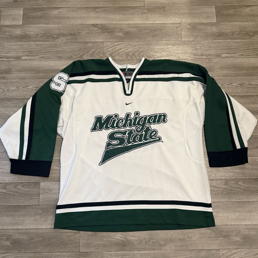 VINTAGE Michigan State Spartans Jersey Mens 2XL White Green Nike Hockey NCAA